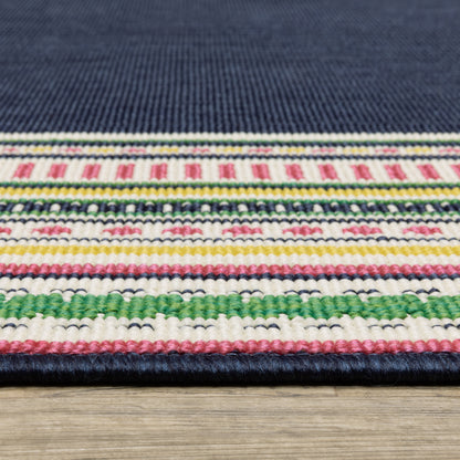 Havana Outdoor Navy/ Multi Border Loop Pile Rug