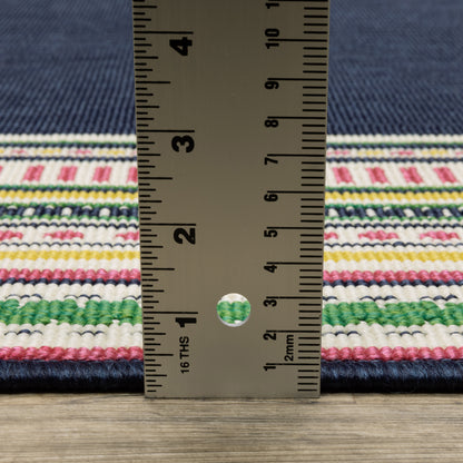 Havana Outdoor Navy/ Multi Border Loop Pile Rug