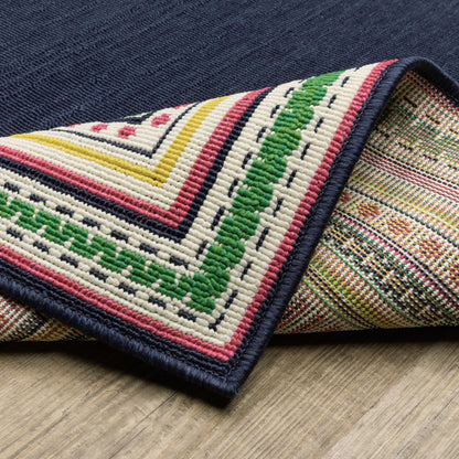 Havana Outdoor Navy/ Multi Border Loop Pile Rug