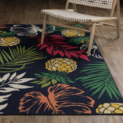 Havana Botanical Navy/ Multi Floral Loop Pile Rug
