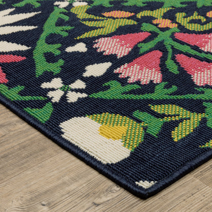 Havana Lattice Navy/ Multi Floral Loop Pile Rug