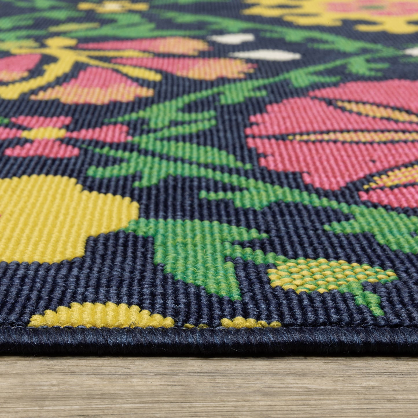 Havana Lattice Navy/ Multi Floral Loop Pile Rug
