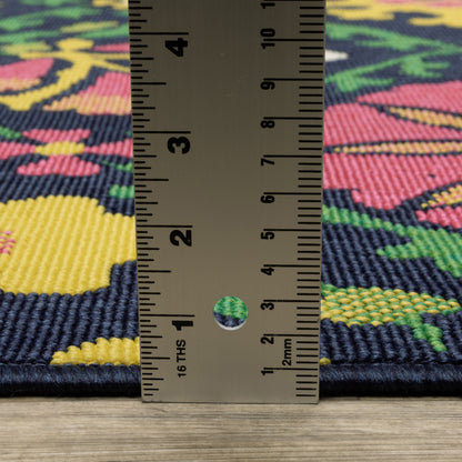 Havana Lattice Navy/ Multi Floral Loop Pile Rug