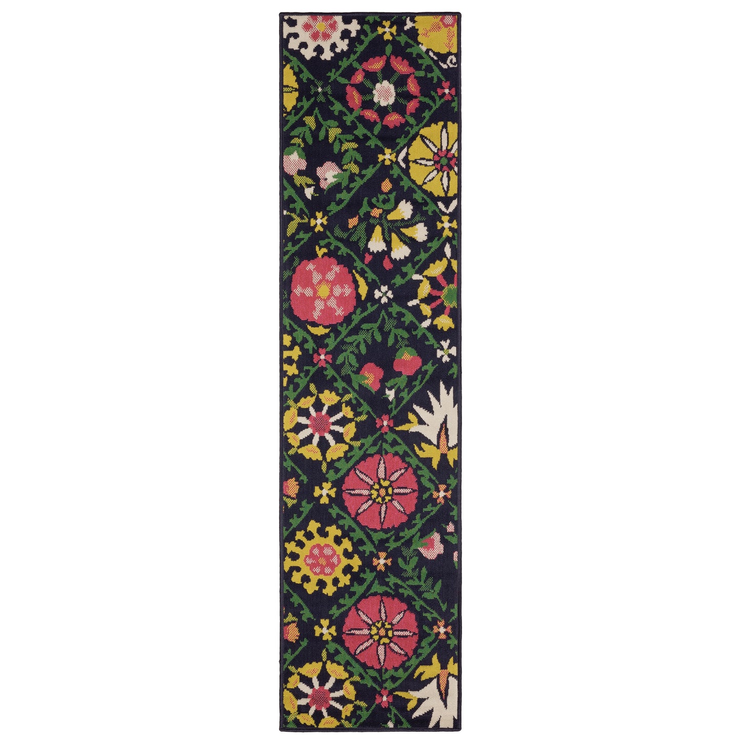 Havana Hav09 Navy/ Multi Lattice Floral Rug