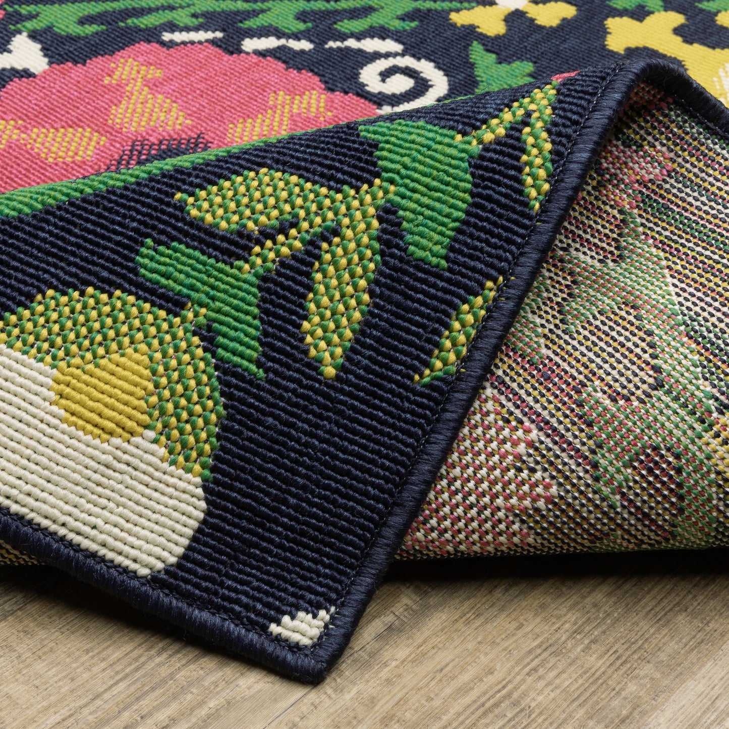 Havana Lattice Navy/ Multi Floral Loop Pile Rug