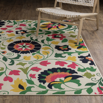 Havana Botanical Ivory/ Multi Floral Loop Pile Rug