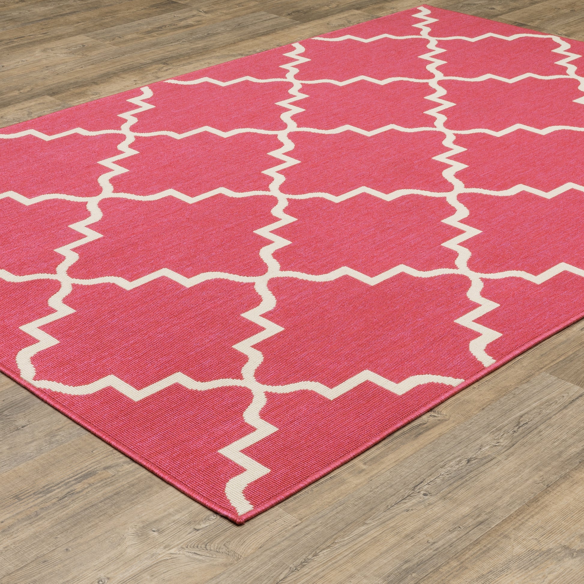Havana Trefoil Pink/ Ivory Lattice Loop Pile Rug