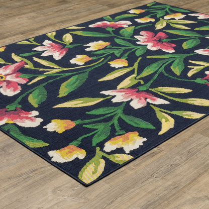 Havana Botanical Navy/ Multi Floral Loop Pile Rug
