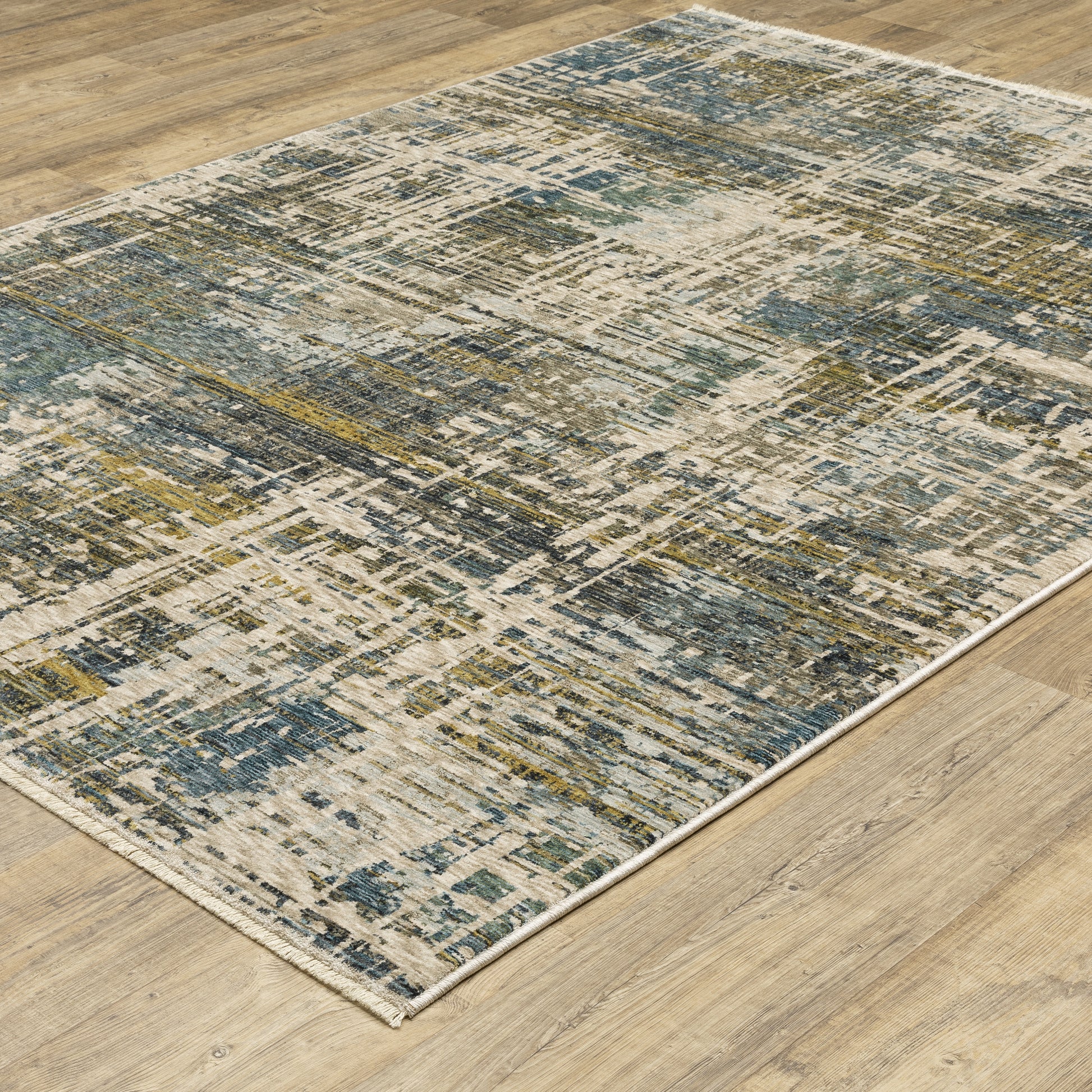 Hayden Abstract Blue/ Gold Cut Pile Rug