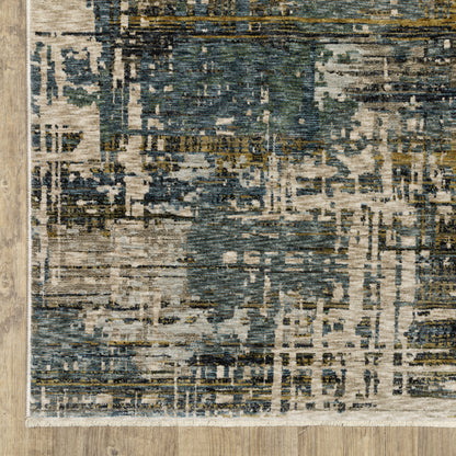 Hayden Abstract Blue/ Gold Cut Pile Rug