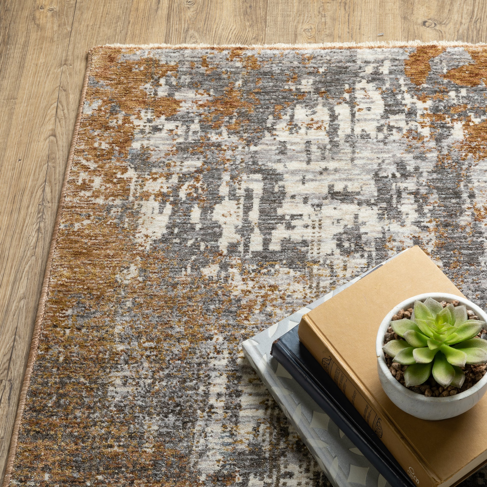 Hayden Abstract Grey/ Rust Cut Pile Rug
