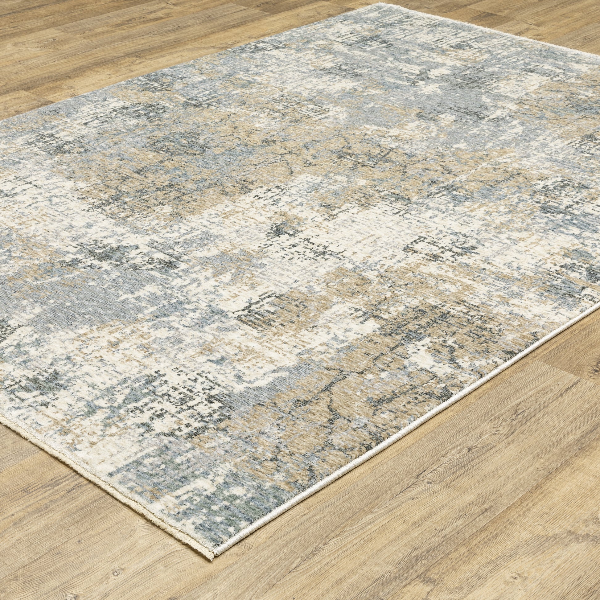 Hayden Abstract Beige/ Blue Cut Pile Rug