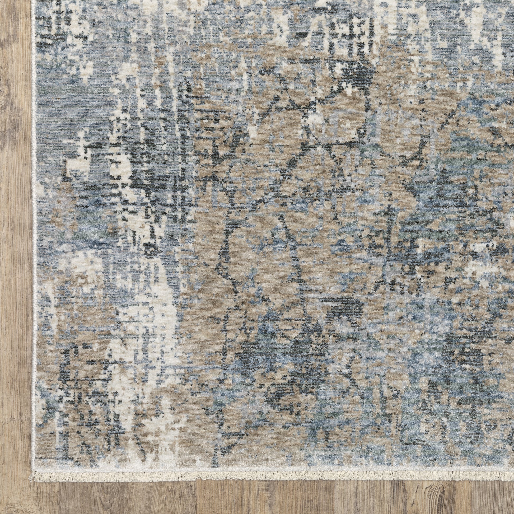 Hayden Abstract Beige/ Blue Cut Pile Rug