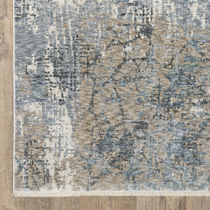 Hayden Abstract Beige/ Blue Cut Pile Rug