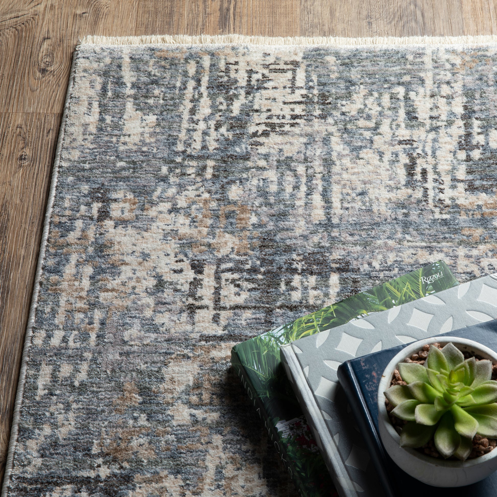 Hayden Abstract Beige/ Blue Cut Pile Rug