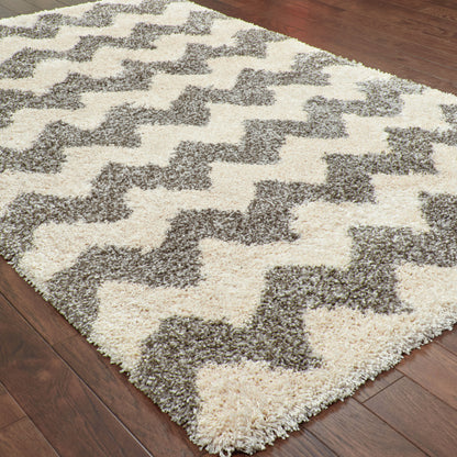 Henderson Stripe Grey/ Ivory Geometric Cut Pile Rug
