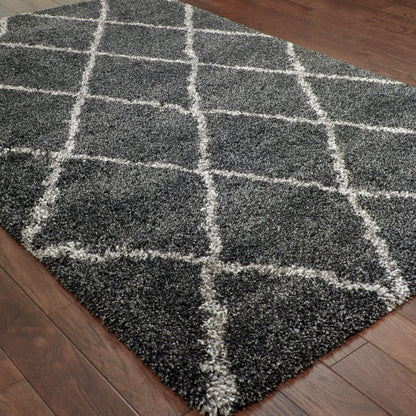 Henderson Lattice Charcoal/ Grey Shag Cut Pile Rug