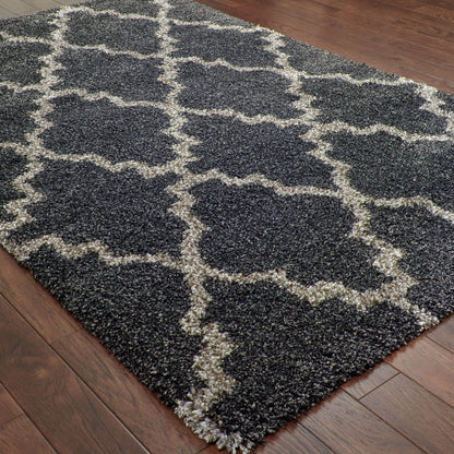 Henderson Lattice Charcoal/ Grey Shag Cut Pile Rug