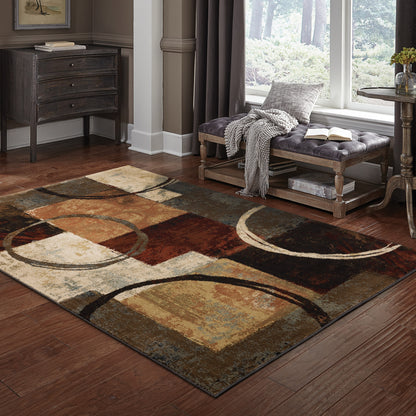 Hudson Abstract Brown/ Black Cut Pile Rug