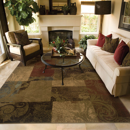 Hudson Geometric Green/ Red Abstract Cut Pile Rug