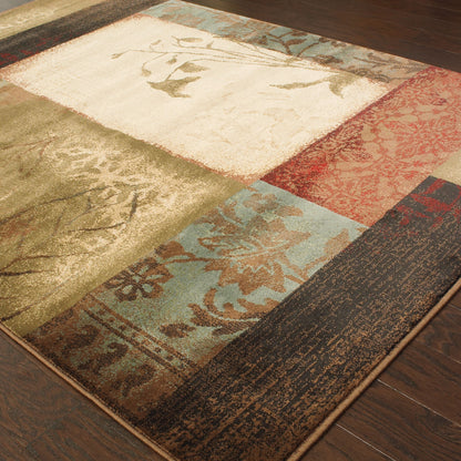 Hudson Geometric Beige/ Green Abstract Cut Pile Rug