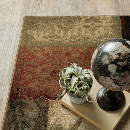 Hudson Geometric Beige/ Green Abstract Cut Pile Rug