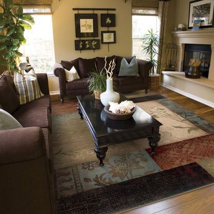 Hudson Geometric Beige/ Green Abstract Cut Pile Rug