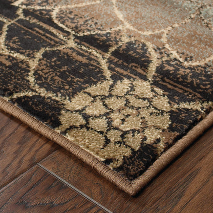 Hudson Floral Brown/ Beige Ombre Cut Pile Rug