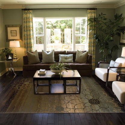 Hudson Floral Brown/ Beige Ombre Cut Pile Rug