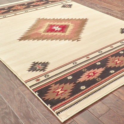 Hudson Southwest/Lodge Beige/ Green Abstract Cut Pile Rug