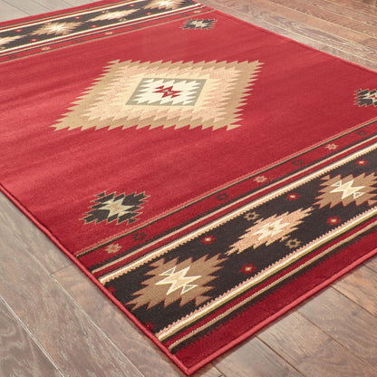 Hudson Southwest/Lodge Red/ Green Abstract Cut Pile Rug