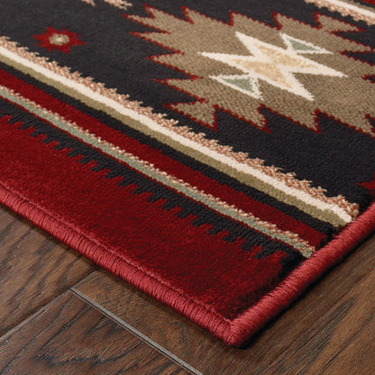 Hudson Southwest/Lodge Red/ Green Abstract Cut Pile Rug