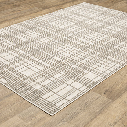 Hunter Geometric Brown/ Beige Stripe Cut Pile Rug