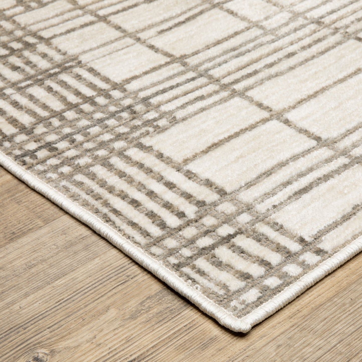 Hunter Geometric Brown/ Beige Stripe Cut Pile Rug
