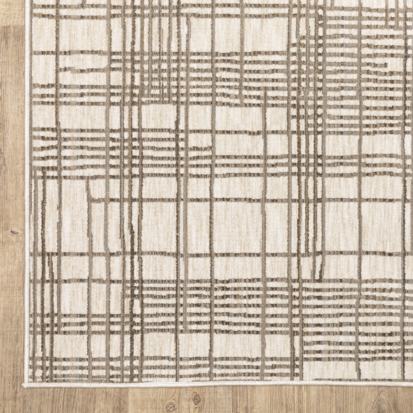 Hunter Geometric Brown/ Beige Stripe Cut Pile Rug