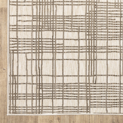 Hunter Geometric Brown/ Beige Stripe Cut Pile Rug