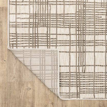 Hunter Geometric Brown/ Beige Stripe Cut Pile Rug