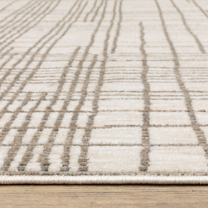 Hunter Geometric Brown/ Beige Stripe Cut Pile Rug