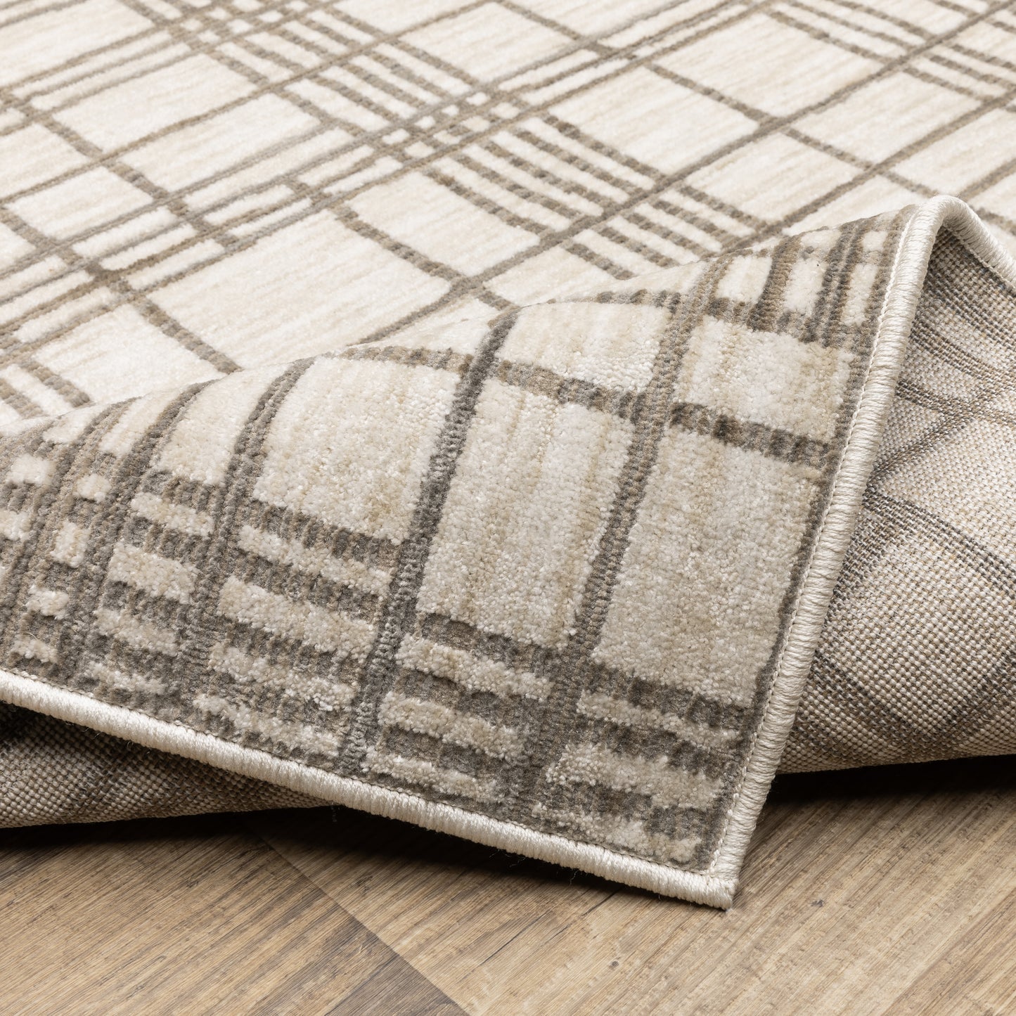 Hunter Geometric Brown/ Beige Stripe Cut Pile Rug