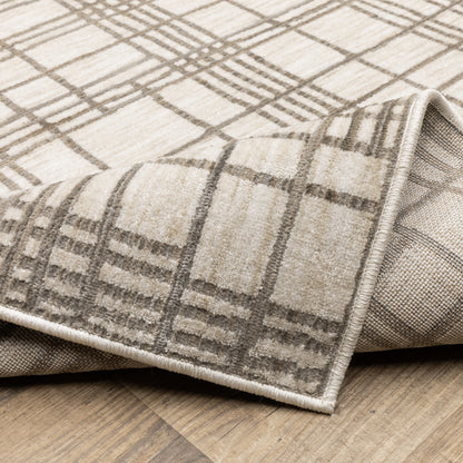 Hunter Geometric Brown/ Beige Stripe Cut Pile Rug