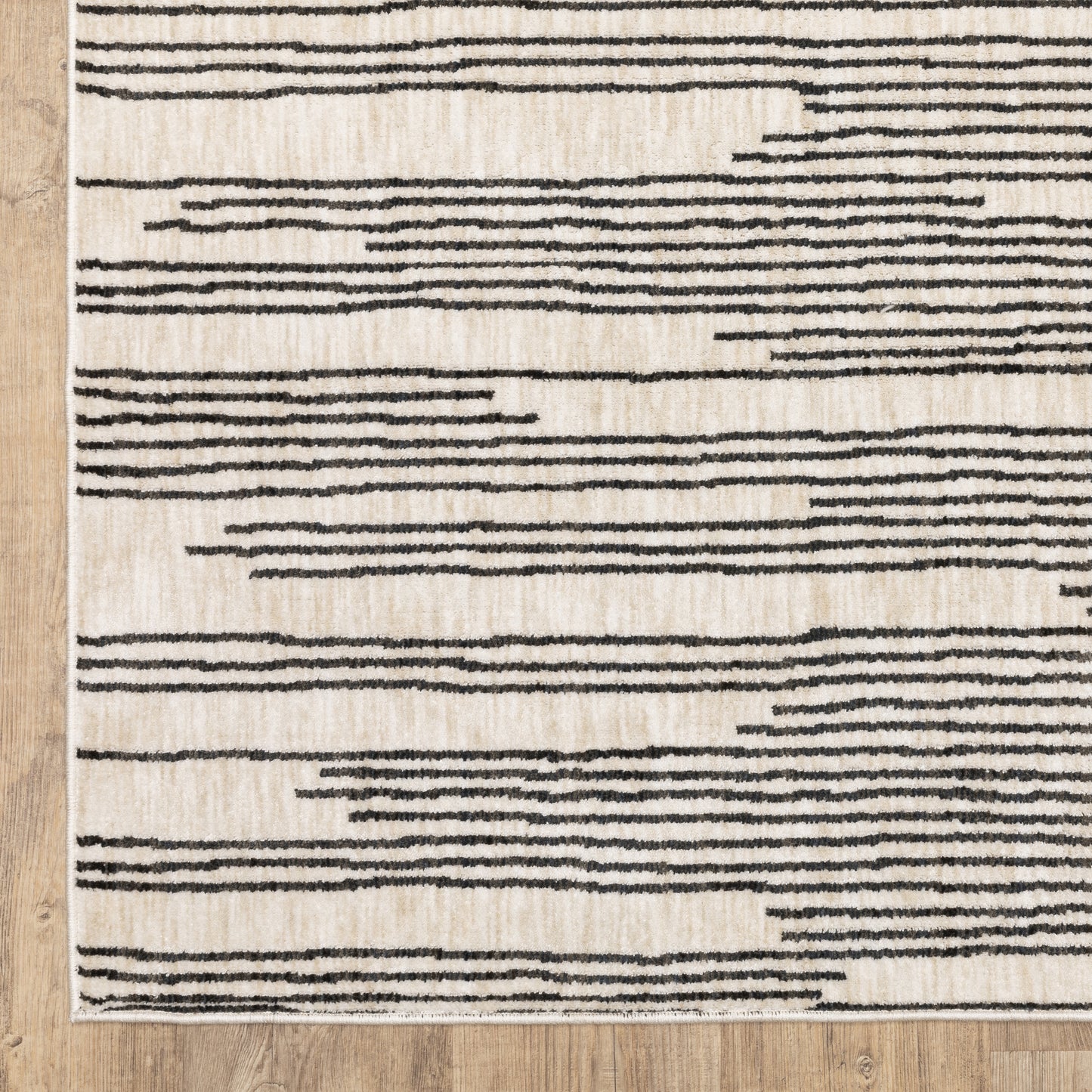 Hunter Stripe Black/ Beige Abstract Cut Pile Rug