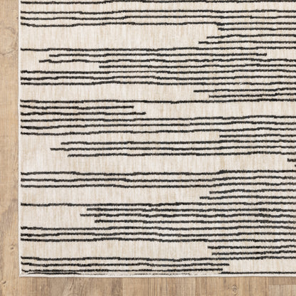 Hunter Stripe Black/ Beige Abstract Cut Pile Rug