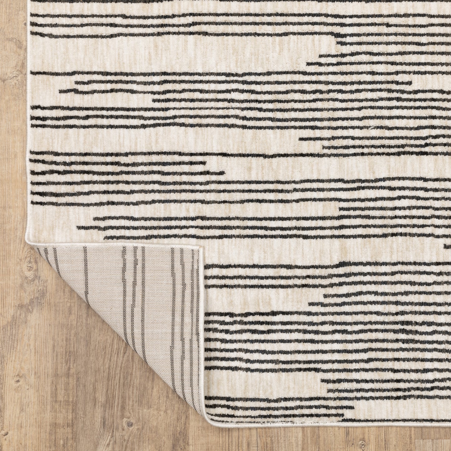 Hunter Stripe Black/ Beige Abstract Cut Pile Rug