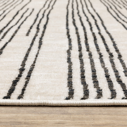 Hunter Stripe Black/ Beige Abstract Cut Pile Rug