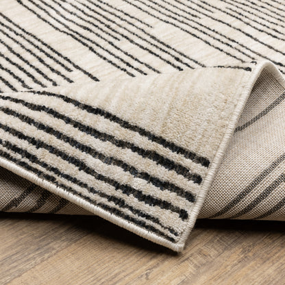 Hunter Stripe Black/ Beige Abstract Cut Pile Rug