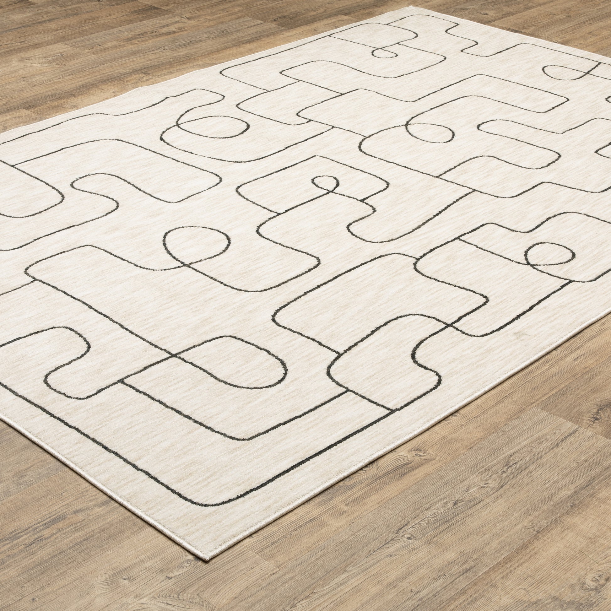 Hunter Abstract Beige/ Black Cut Pile Rug