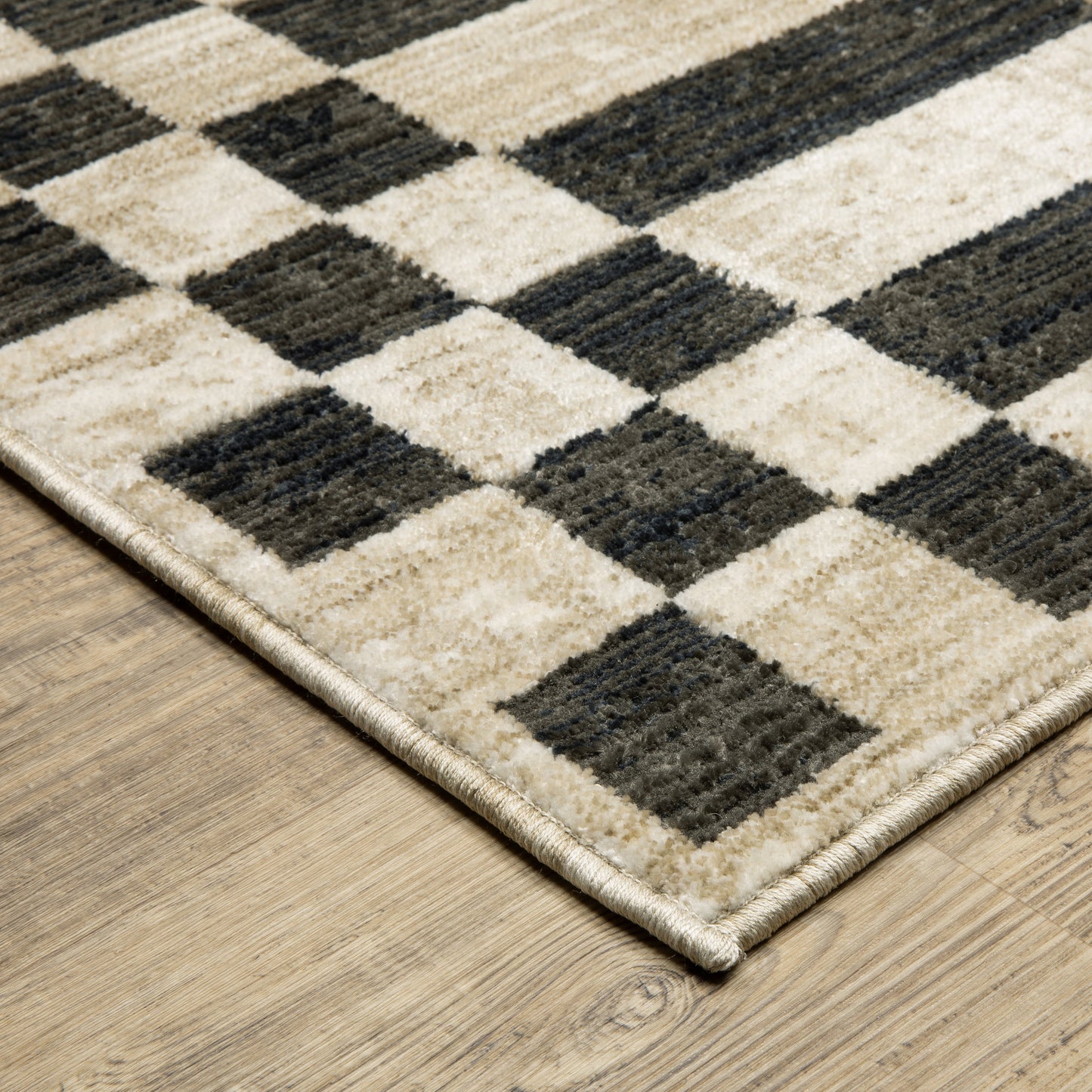 Hunter Geometric Beige/ Black Stripe Cut Pile Rug
