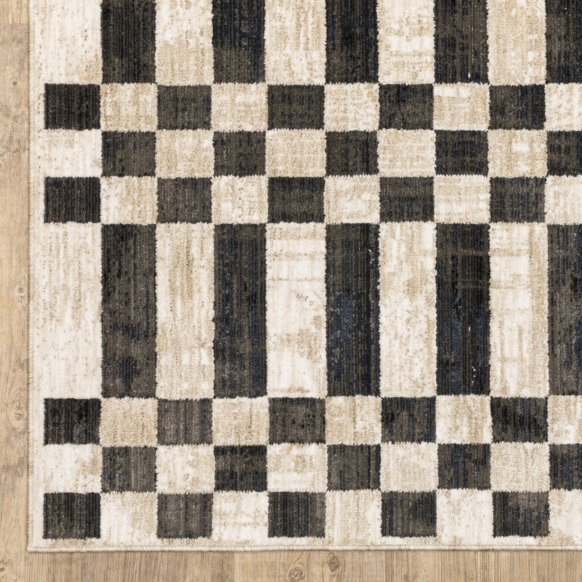 Hunter Geometric Beige/ Black Stripe Cut Pile Rug