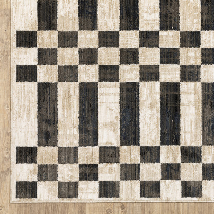 Hunter Geometric Beige/ Black Stripe Cut Pile Rug