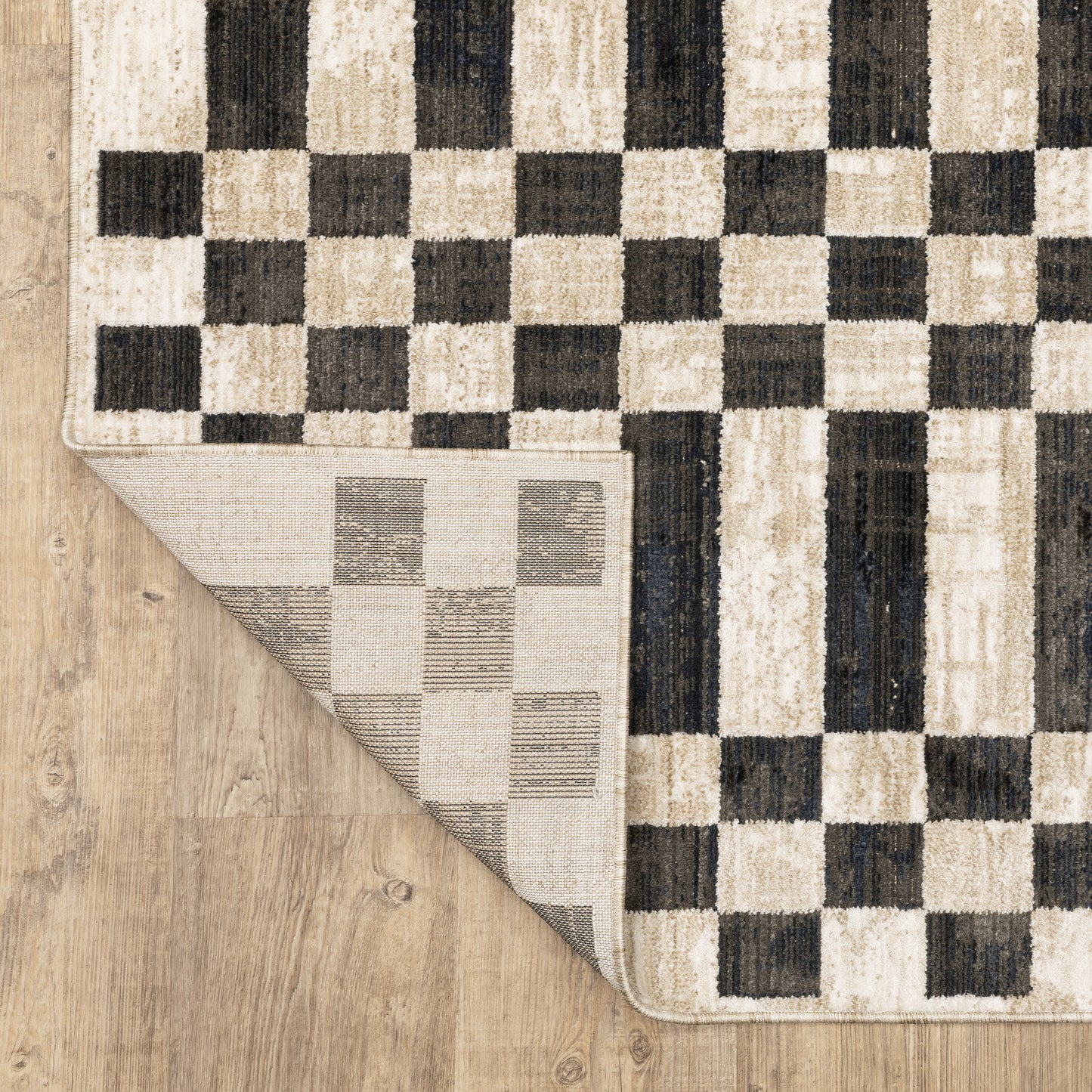 Hunter Geometric Beige/ Black Stripe Cut Pile Rug